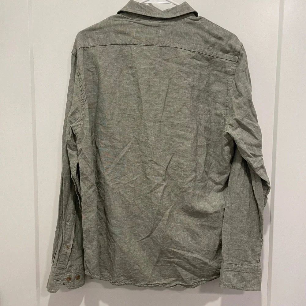 Banana Republic Mens Slim Linen-Blend Button Down Shirt Olive Green Medium M